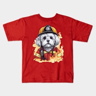 Firefighter Companion: Maltese on Duty Kids T-Shirt